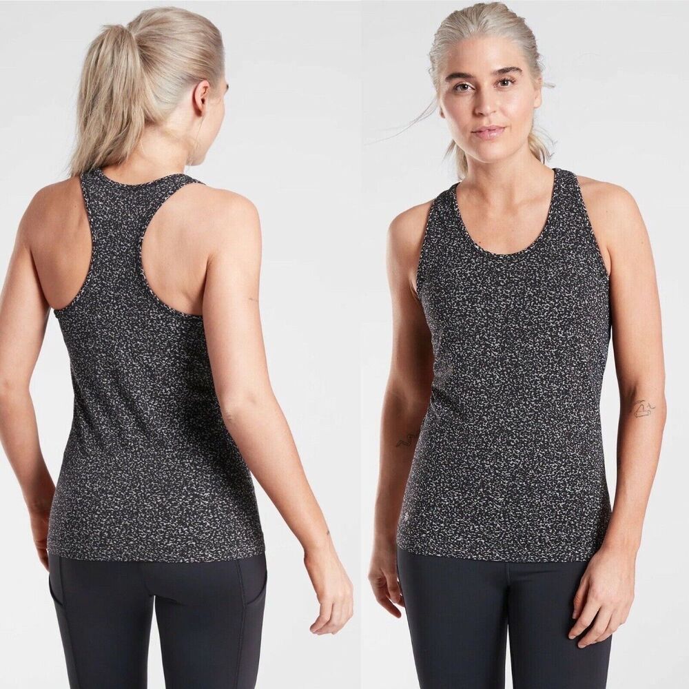 Athleta Size L Speedlight Tank Black White Gravel Speckle